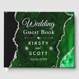 Livro De Visitas Casamento com Ágata Brilho Verde e Prata