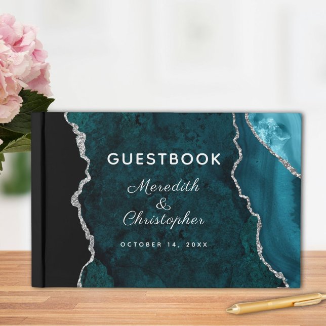 Livro De Visitas Casamento com Agitação de Téal Silver Glitter (Criador carregado)