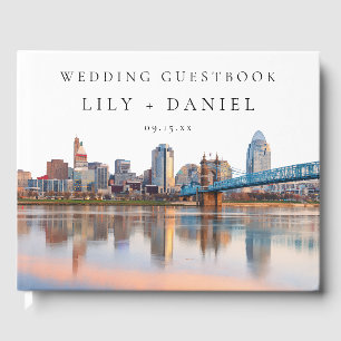 Livro De Visitas Casamento com aguarela do horizonte de Cincinnati