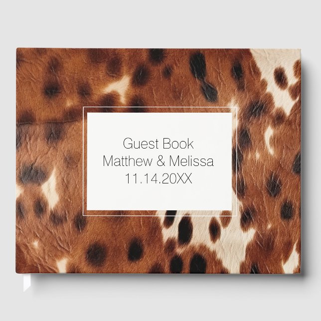 Livro De Visitas Casamento com Animais Brown Cream Cowhide (Frente)