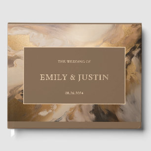 Livro De Visitas Casamento com Aquarela Artista Dourada Moderna