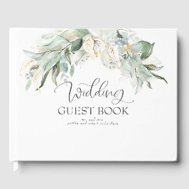 Livro De Visitas Casamento com Aquarela Boêmia em Verde e Dourado