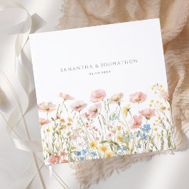 Livro De Visitas Casamento com Aquarela de Flor Silvestre Rosa Cora