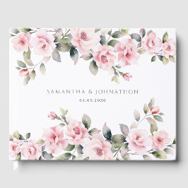 Livro De Visitas Casamento com Aquarela Floral Rosa