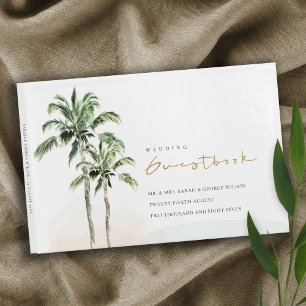 Livro De Visitas Casamento com Aquarelas de Palmeiras de Praia Trop