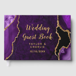 Livro De Visitas Casamento com Bola de Gude de Ágata Roxo e Dourado