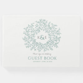 Livro De Visitas Casamento com cinza verde folha branca monograma