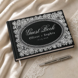Livro De Visitas Casamento com Dinheiro Antigo Renda Bordada Preta