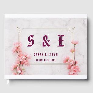 Livro De Visitas Casamento com flores cor-de-rosa com flores de cer