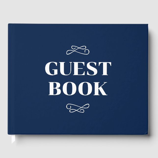 Livro De Visitas Casamento com Florescimento Azul Marinho e Branco (Frente)
