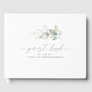 Livro De Visitas Casamento com Folhas Douradas e Verde