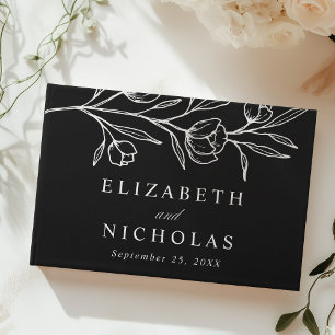 Livro De Visitas Casamento com Foto Floral em Preto e Branco Desenh