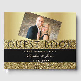 Livro De Visitas Casamento com Foto Preto e Dourado