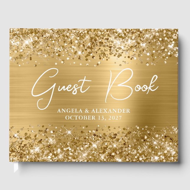 Livro De Visitas Casamento com Glam Dourado com Glittery (Frente)