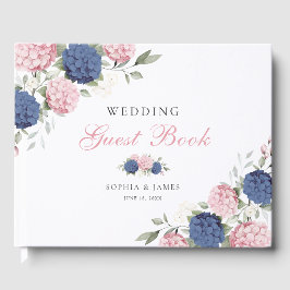 Livro De Visitas Casamento com Hortênsias Rosa Floral e Verde Naval