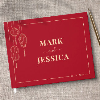 Livro De Visitas Casamento com Lanterna Chinesa Tradicional (VERMEL