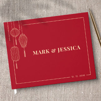 Livro De Visitas Casamento com Lanterna Chinesa Tradicional (VERMEL