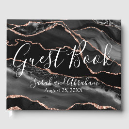 Livro De Visitas Casamento com Largura Dourada de Rosa de Agato Neg