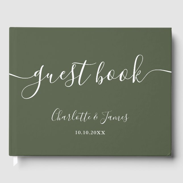Livro De Visitas Casamento com Letra de Assinatura Verde Oliva (Frente)