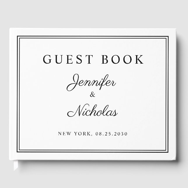 Livro De Visitas Casamento com Letra Elegante Preto e Branco (Frente)