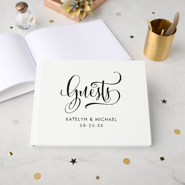Livro De Visitas Casamento com Letra Manuscrita Moderna (Frente aberta)