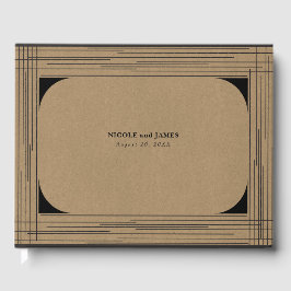 Livro De Visitas Casamento com Linhas Modernas Mínimas Kraft Preto