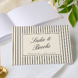 Livro De Visitas Casamento com Listra fina Clássica Preto e Creme