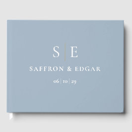 Livro De Visitas Casamento com Monograma Azul Poeirento e Dourado