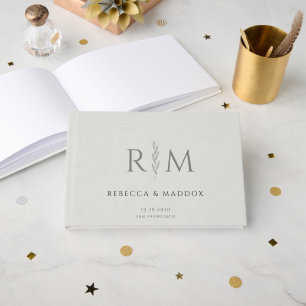 Livro De Visitas Casamento com Monograma Botânico Rústico
