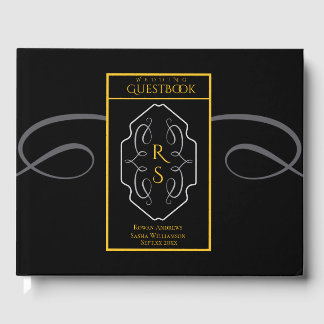 Livro De Visitas Casamento com Monograma Moderno Art Déco