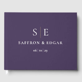 Livro De Visitas Casamento com Monograma Roxo e Dourado