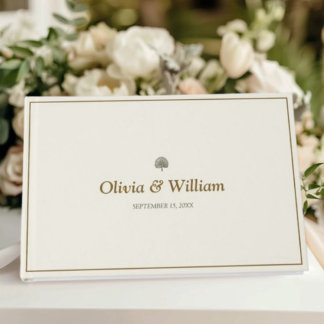 Livro De Visitas Casamento com Motivo de Palmeira em Marfim e Doura