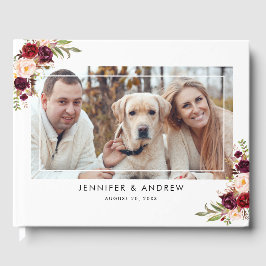 Livro De Visitas Casamento com Nomes Florais Vermelhos Burgundy