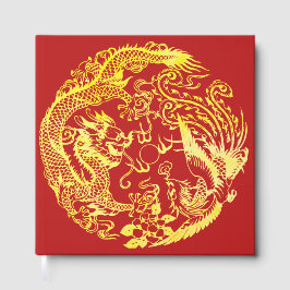 Livro De Visitas Casamento com o logotipo do Dragão Chinês de ouro 