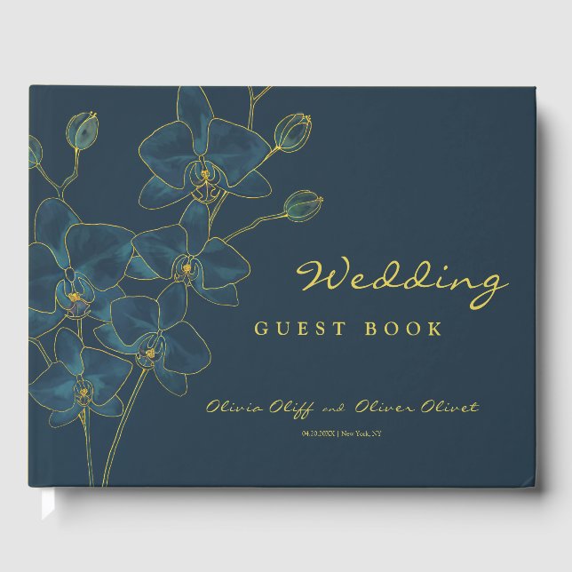 Livro De Visitas Casamento com Orquídea Azul Suave (Frente)