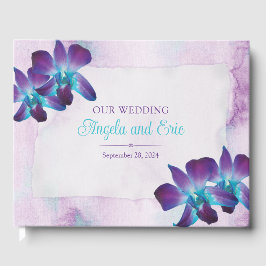 Livro De Visitas Casamento com Orquídea de Dendrobium Azul-Turquesa