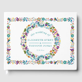 Livro De Visitas Casamento com Padrão Floral Personalizado Mexicano
