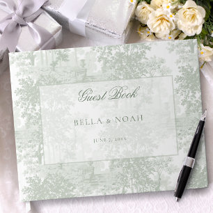 Livro De Visitas Casamento com Paisagem Toile Verde Sálvia Clássico