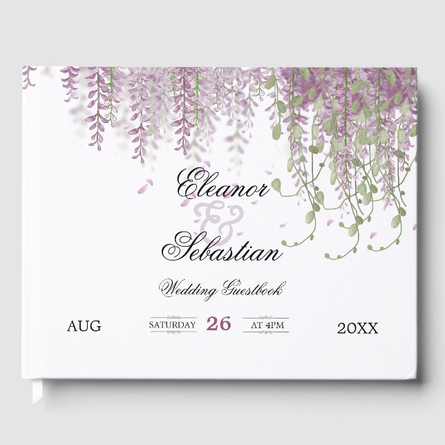 Livro De Visitas Casamento com púrpura da Wisteria Calliografia Rom (Frente)