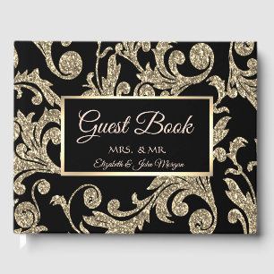 Livro De Visitas Casamento com Redemoinhos Elegantes de Brilho Dour