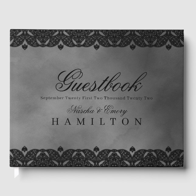 Livro De Visitas Casamento com rendas do Ornamentado Elegante da Ci (Frente)