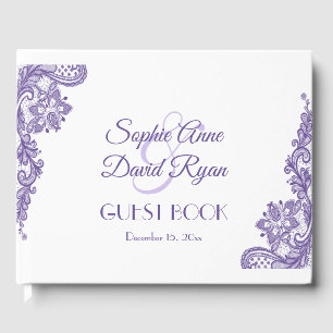 Livro De Visitas Casamento com rendas ultra violetas modernas