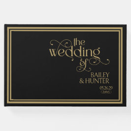 Livro De Visitas Casamento com Tipografia do Ornamentado Dourado El