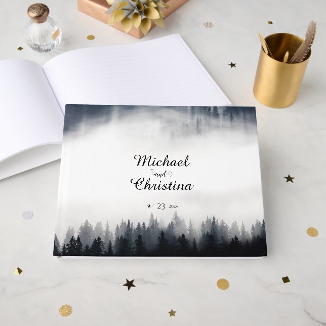 Livro De Visitas Casamento com vegetação nebulosa mínima (Frente aberta)