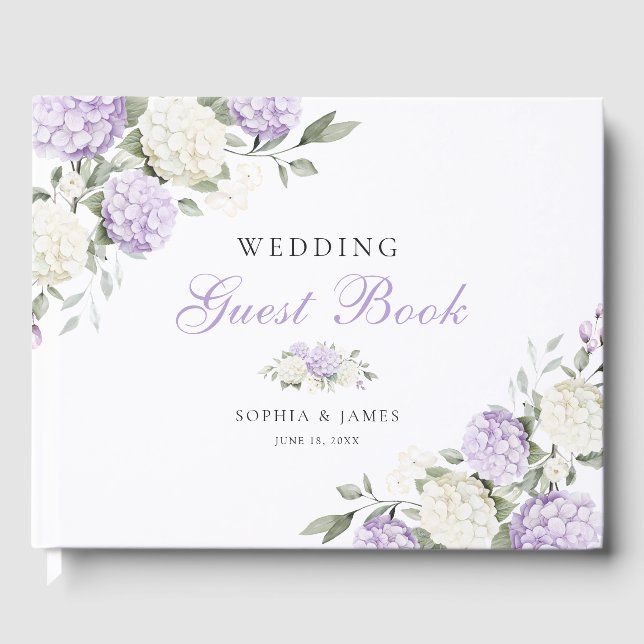 Livro De Visitas Casamento com Verde e Hortênsia Roxa (Frente)