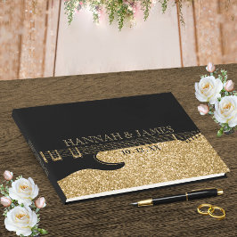 Livro De Visitas Casamento com Violão Negro e Dourado