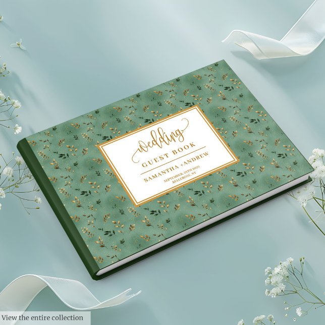 Livro De Visitas Casamento contemporâneo de ouro verde eucalipto (Contemporary sage green gold eucalyptus wedding Guest Book)