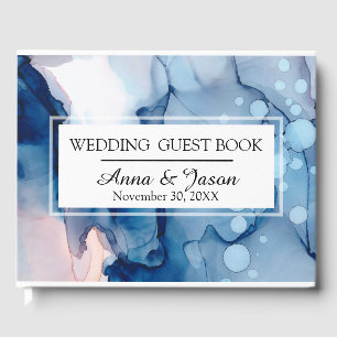 Livro De Visitas Casamento cor-de-rosa azul da pintura da aguarela