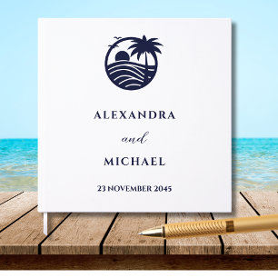 Livro De Visitas Casamento Costeiro de Marinho Chic e Palm Branco