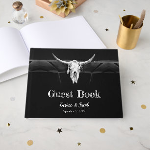 Livro De Visitas Casamento Crânio de Touro Preto e Branco Rústico W